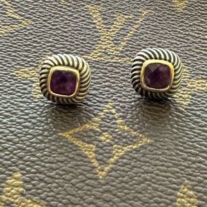 David Yurman Amethyst, Silver, Gold Cable Rope Stud Earrings
